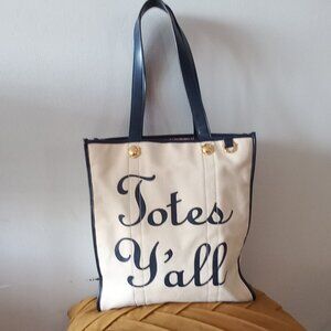 DRAPER JAMES Totes Y'all cream canvas tote bag with striped lining